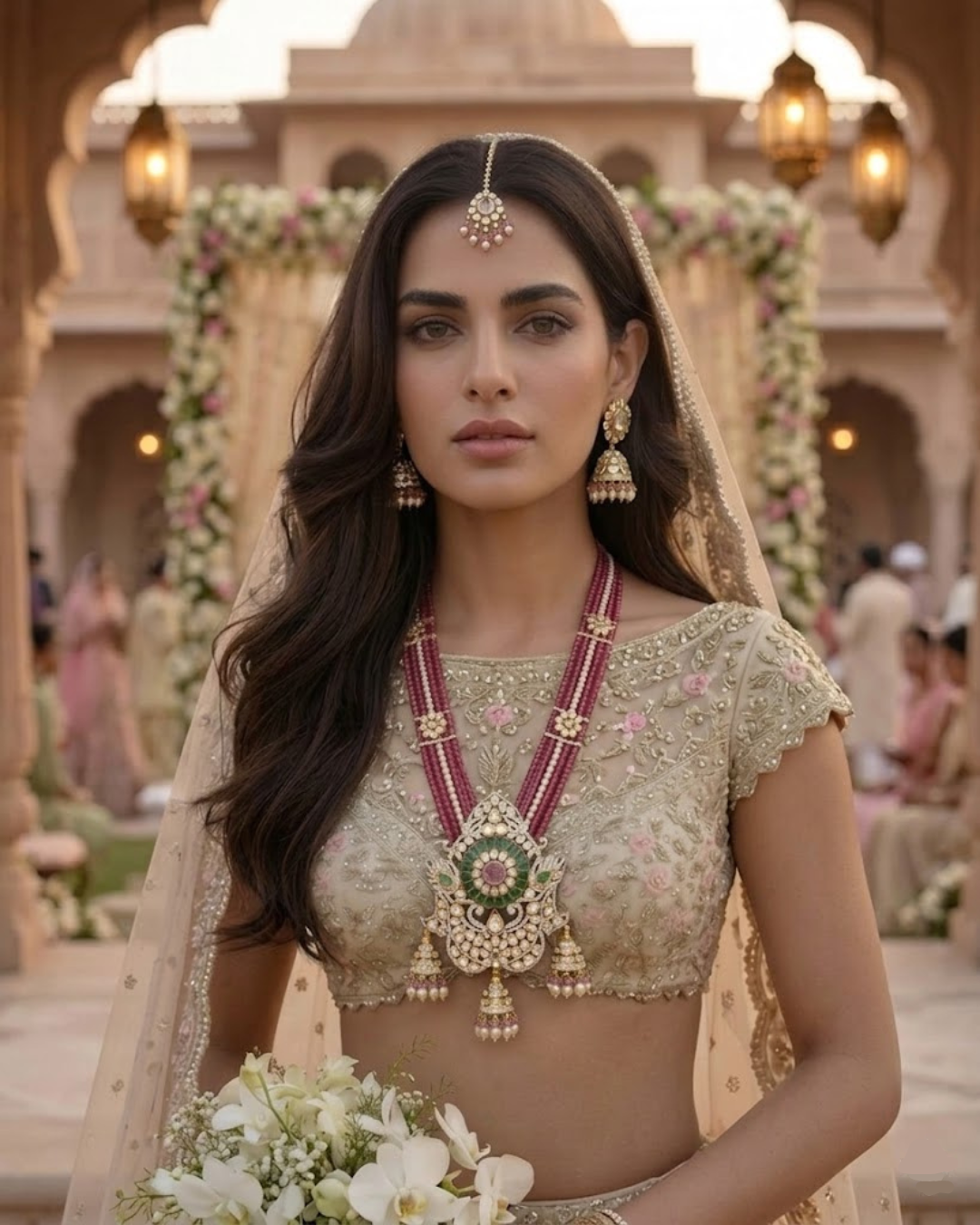 Royal Polki Heritage Necklace Set – Kundan & Ruby Beaded Bridal Statement